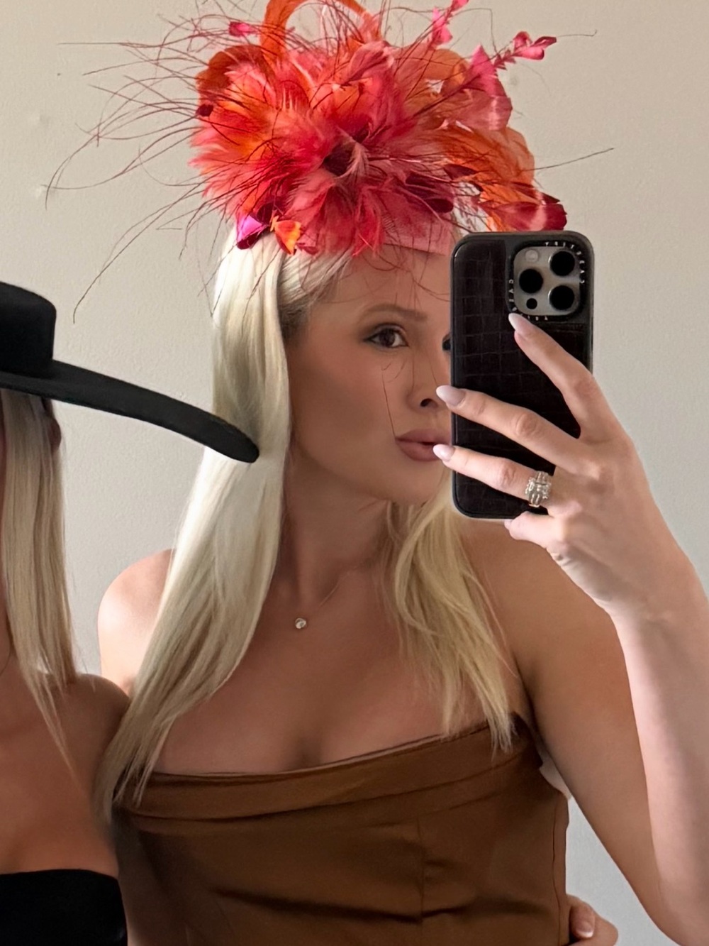 Feather Flower Headband - Vibrant Orange Pink Fascinator